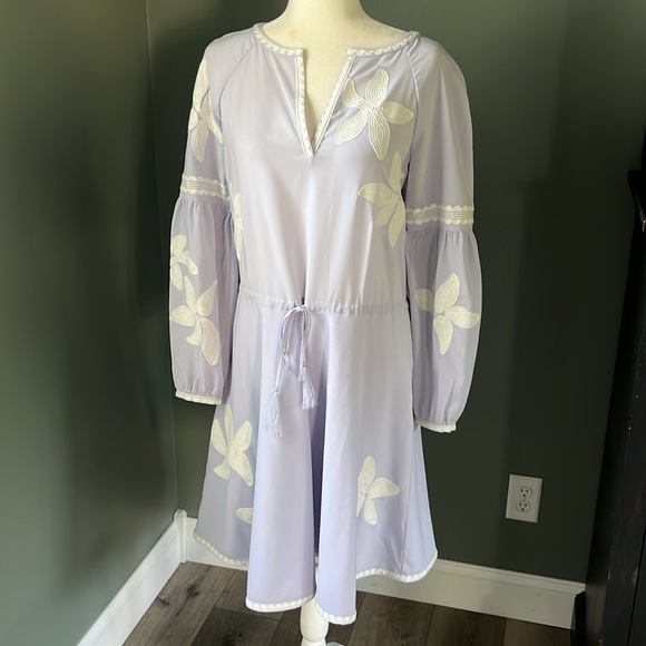 Tory Burch Sadie Floral Applique Dress French Lavender Long Sleeves - Picture 4 of 14